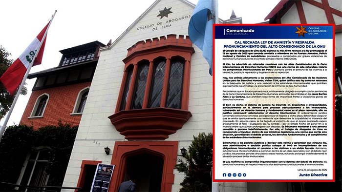 Colegio de Abogados de Lima rechaza la ley que beneficia a los violadores de DDHH